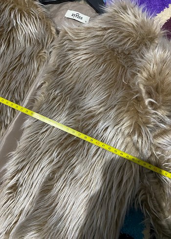 Bej Kadın Suni Kürk Midi Ceket - Görsel 2