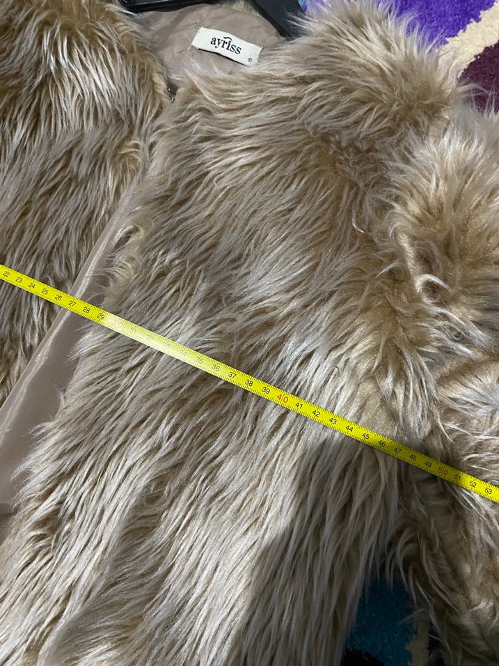 Bej Kadın Suni Kürk Midi Ceket - Görsel 2