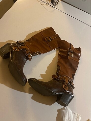 Kahve ve taba uzun kovboy model çizme