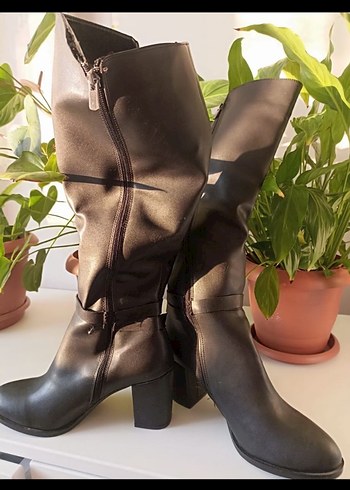 40 Beden Deri Kahverengi Dizüstü Stiletto Topuklu Botlar
