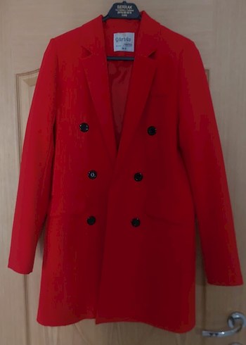 Kırmızı Düğmeli Midi Kadın Blazer Ceket - Görsel 2