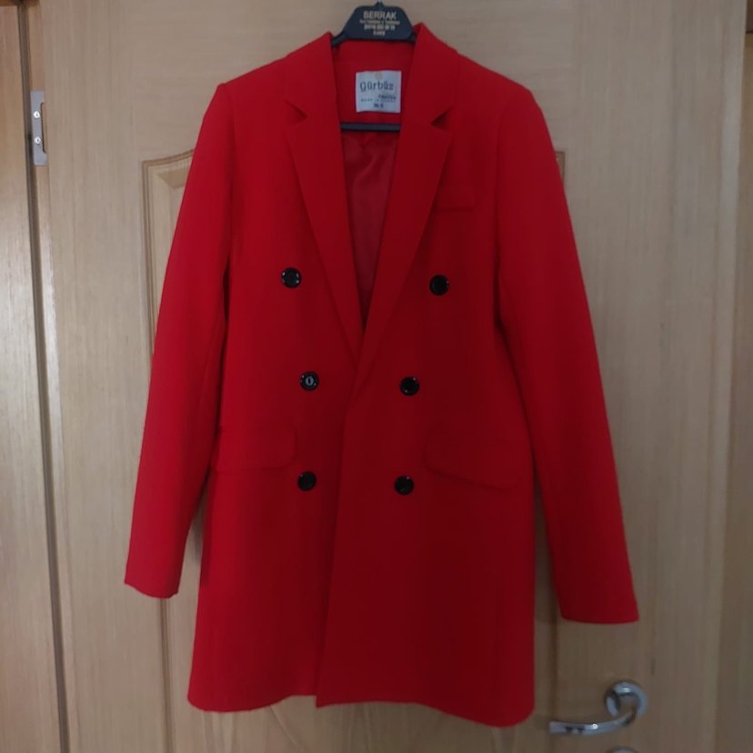 Kırmızı Düğmeli Midi Kadın Blazer Ceket - Görsel 2