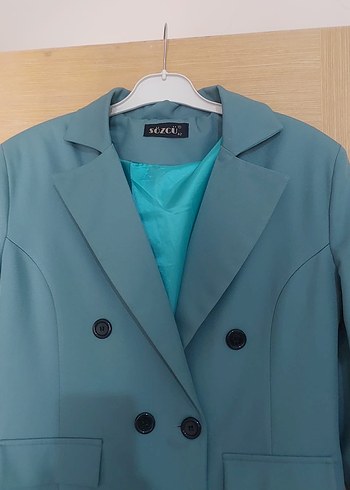 Mavi Uzun Kesim Kadın Blazer Ceket - Görsel 3