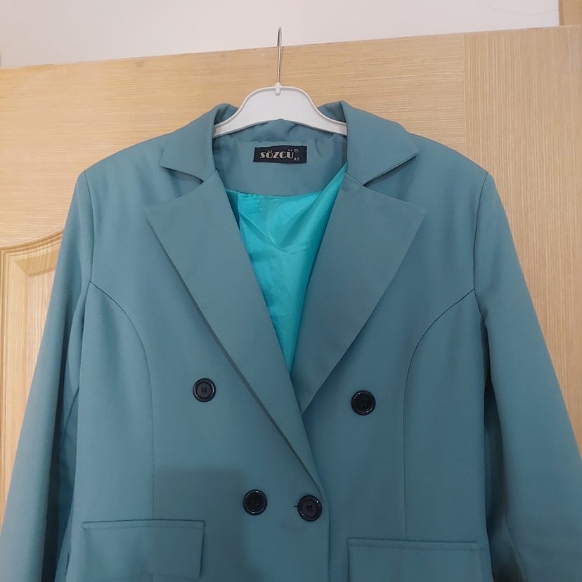 Mavi Uzun Kesim Kadın Blazer Ceket - Görsel 3