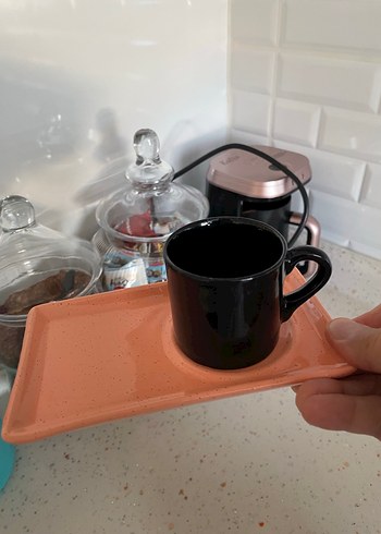 Metal detaylı pembe ve siyah fincan seti - Görsel 7