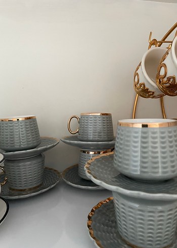 Gri Beyaz Desenli Altın Detaylı Kahve Fincanı - Görsel 2