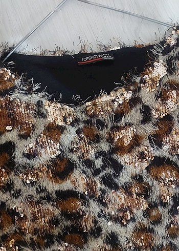 Kahverengi Tüylü Desenli Midi Elbise - Görsel 3