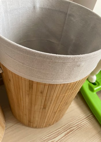 Bej Hasır Kapaklı Yuvarlak Sepet - Görsel 4