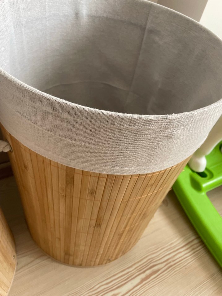 Bej Hasır Kapaklı Yuvarlak Sepet - Görsel 4