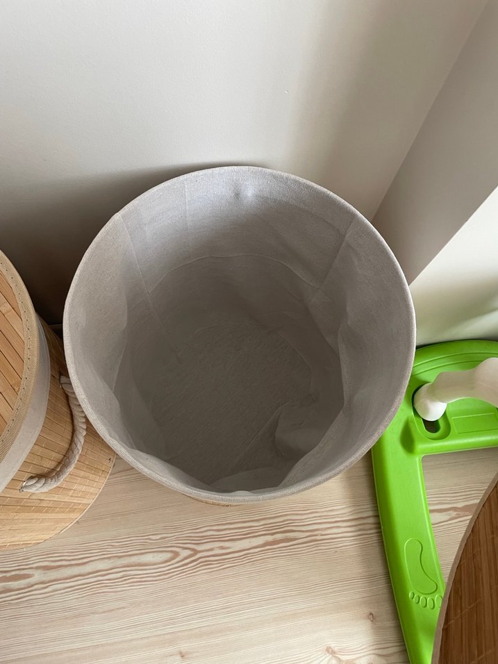 Bej Hasır Kapaklı Yuvarlak Sepet - Görsel 5