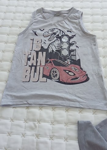 Gri Baskılı Askısız Bol Kesim Tişört