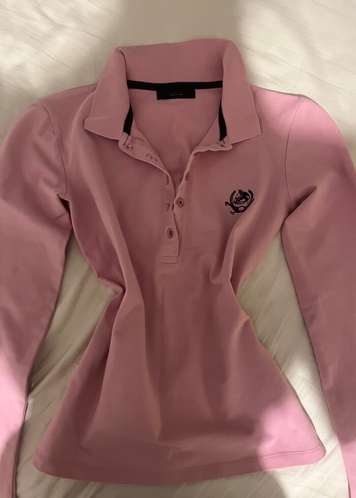 Polo yaka vintage pembe üst - Görsel 3
