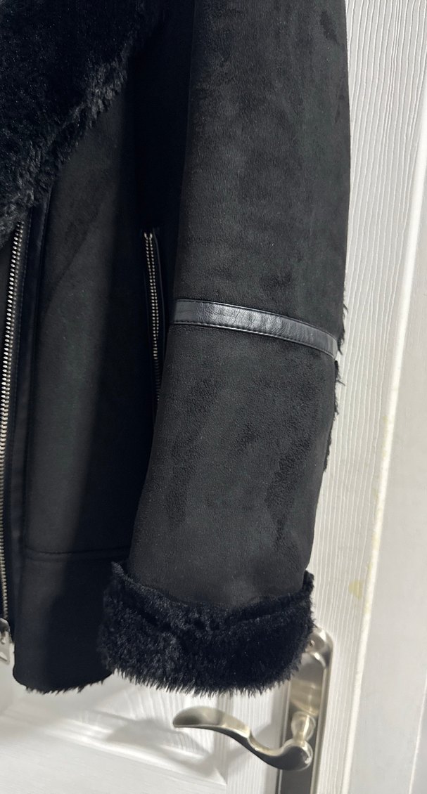 Siyah Süet Kürklü Biker Ceket - Görsel 3