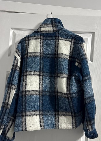 Düğmeli Mavi Kareli Kadın Ceket - Görsel 3