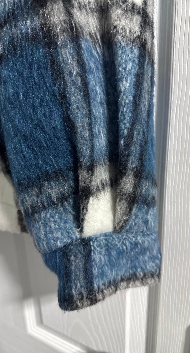 Düğmeli Mavi Kareli Kadın Ceket - Görsel 4