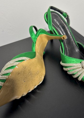 Yeşil Parlak Taşlı Stiletto Abiye Ayakkabı - Görsel 4