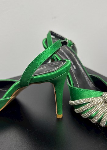 Yeşil Parlak Taşlı Stiletto Abiye Ayakkabı - Görsel 2