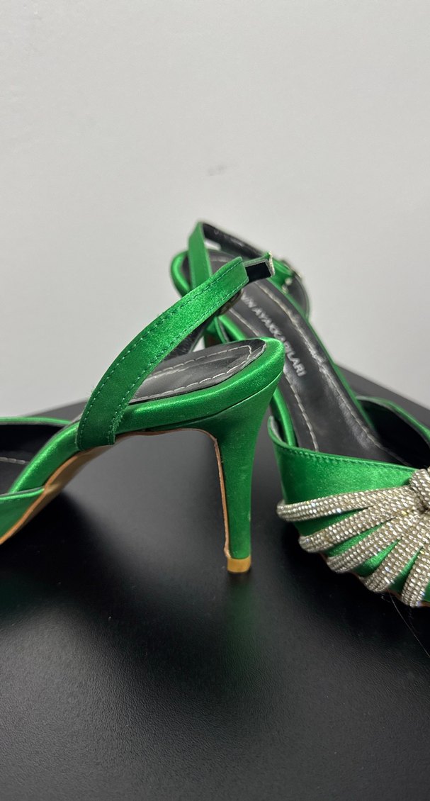 Yeşil Parlak Taşlı Stiletto Abiye Ayakkabı - Görsel 2