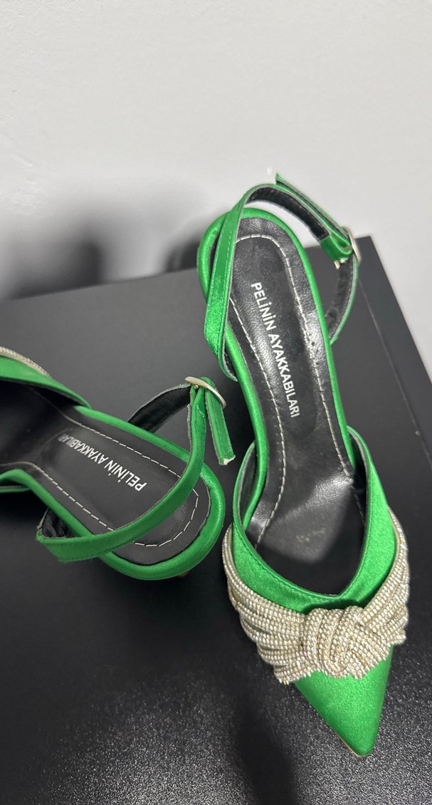 Yeşil Parlak Taşlı Stiletto Abiye Ayakkabı - Görsel 3