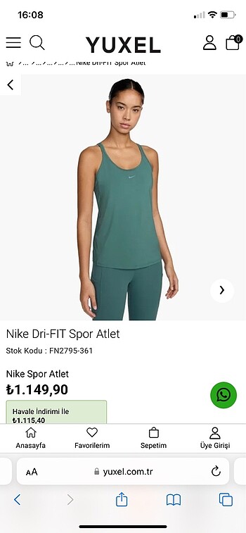 Nike kadın yeşil üst orijinal