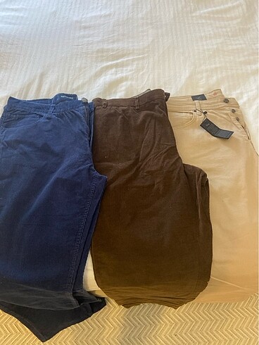 3 adet pantalon keten ve kadife