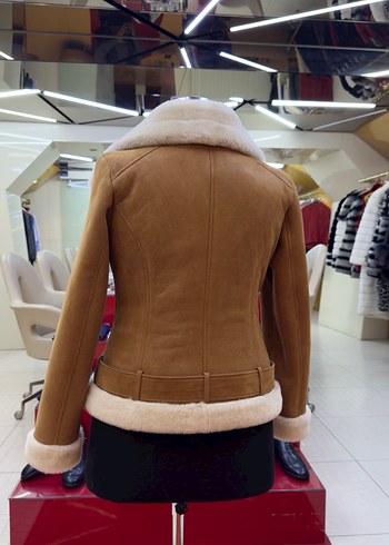 Kürklü Kısa Kahverengi Süet Biker Ceket - Görsel 3