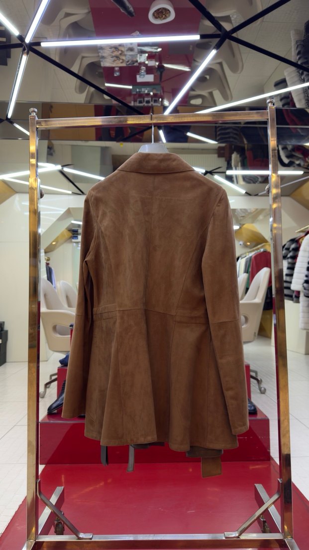 Kadın Camel Süet Kemerli Kısa Ceket - Görsel 2