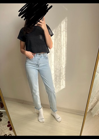 Trendyolmilla Beli Yüksek Bel Mom Jean Mavi Denim Pantolon