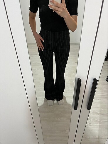 xs Beden Milla Çizgili Flare Pantolon
