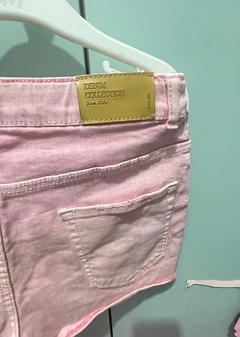 Kız Çocuk Pembe Batik Desenli Denim Şort - Görsel 4