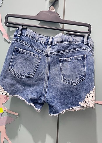 Dantel Detaylı Mini Mavi Denim Şort - Görsel 5