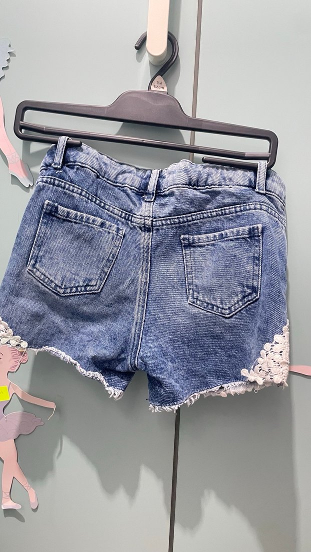 Dantel Detaylı Mini Mavi Denim Şort - Görsel 5