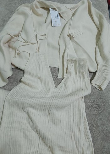 Kadın Beyaz Pamuklu Uzun Triko Elbise - Görsel 3