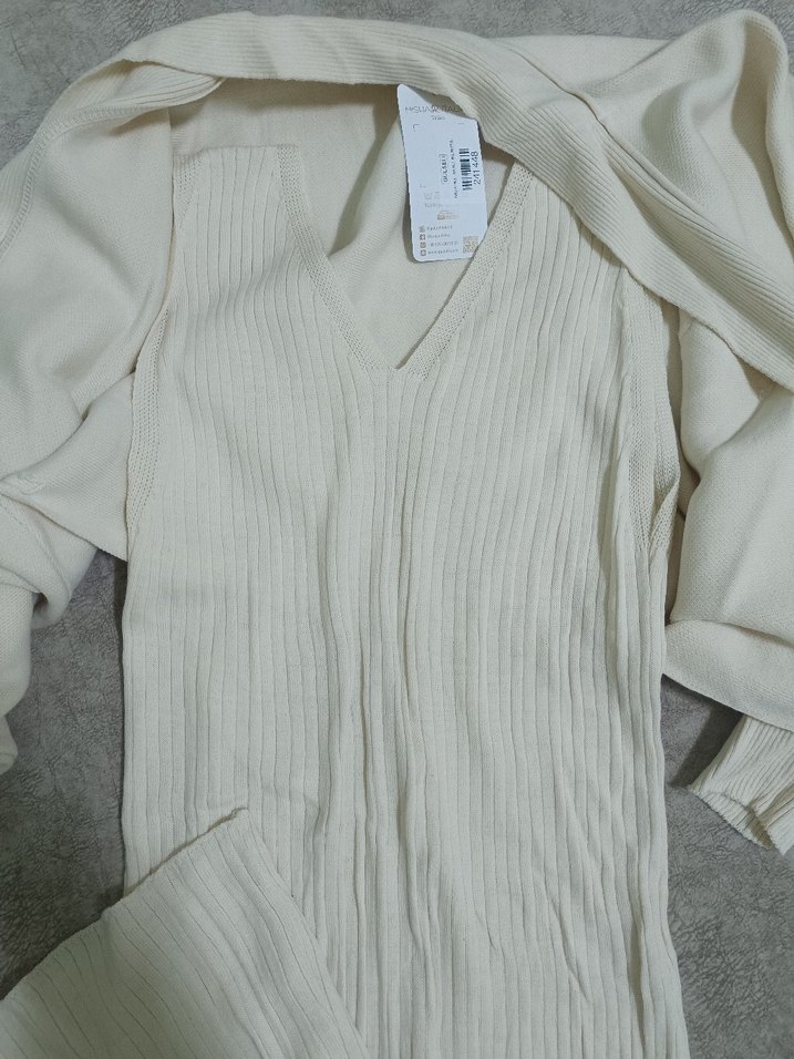 Kadın Beyaz Pamuklu Uzun Triko Elbise - Görsel 2