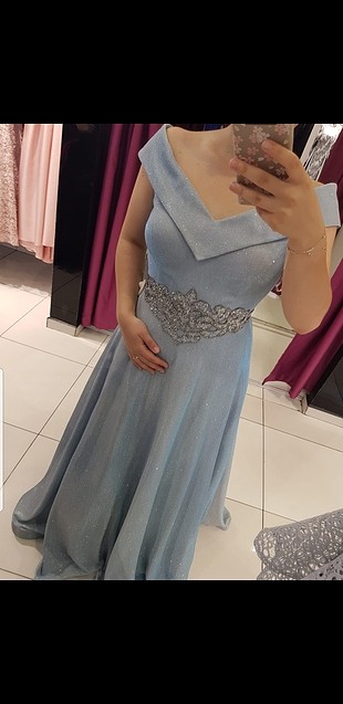 buz mavisi simli kumas beli tas islemeli abiye