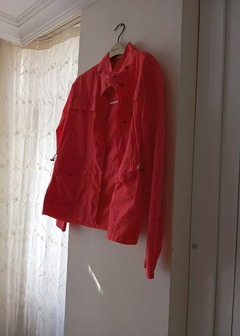 Kırmızı Midi Boylu Fermuarlı Kadın Ceket - Görsel 6