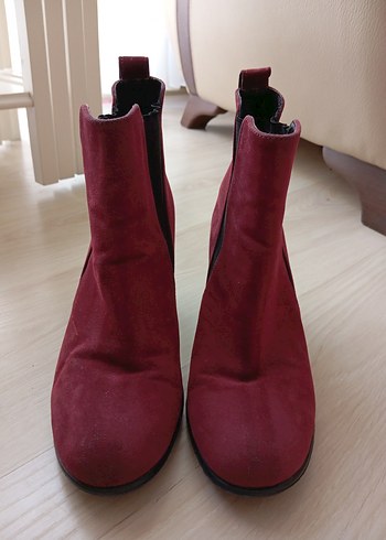 Bordo Süet Tokalı Kadın Topuklu Bot - Görsel 8