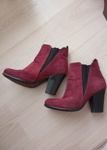Bordo Süet Tokalı Kadın Topuklu Bot - Görsel 5
