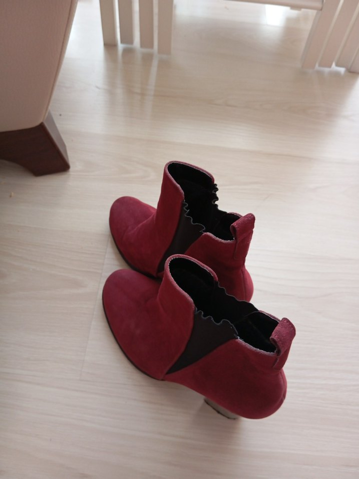 Bordo Süet Tokalı Kadın Topuklu Bot - Görsel 4