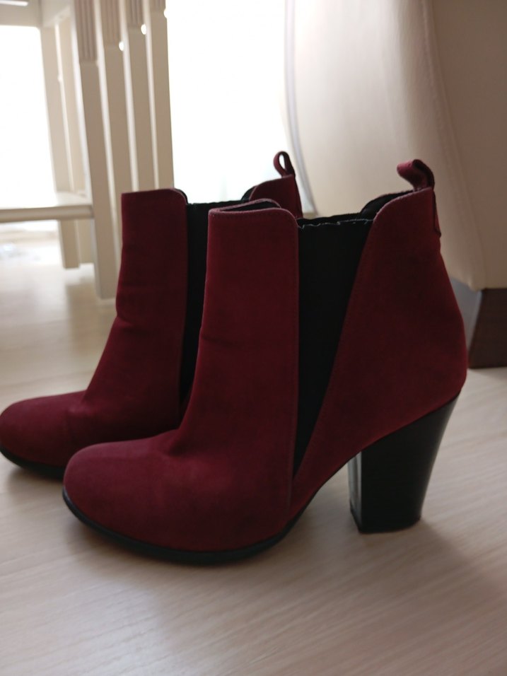 Bordo Süet Tokalı Kadın Topuklu Bot - Görsel 2