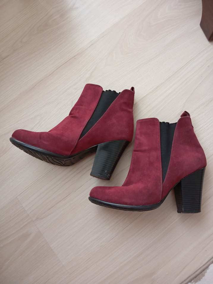 Bordo Süet Tokalı Kadın Topuklu Bot - Görsel 5