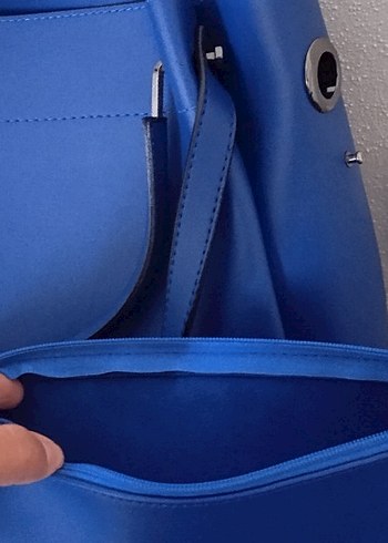 Mavi Deri Kadın Çanta - Görsel 6