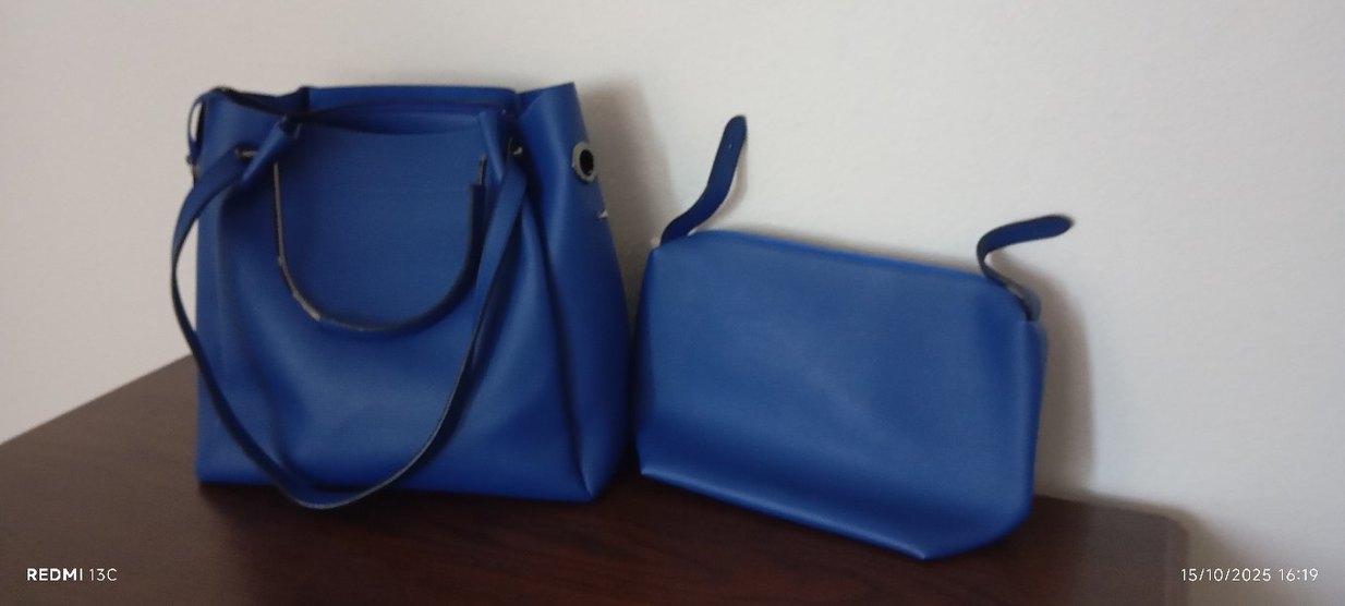 Mavi Deri Kadın Çanta - Görsel 5