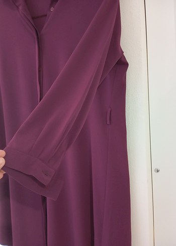 Koyu Mor V Yaka Düğmeli Kadın Gömlek - Görsel 8