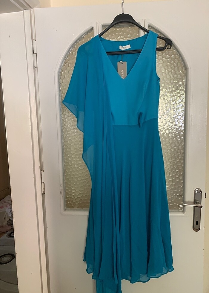 roman marka 36 beden turkuaz kısa elbise - Görsel 3