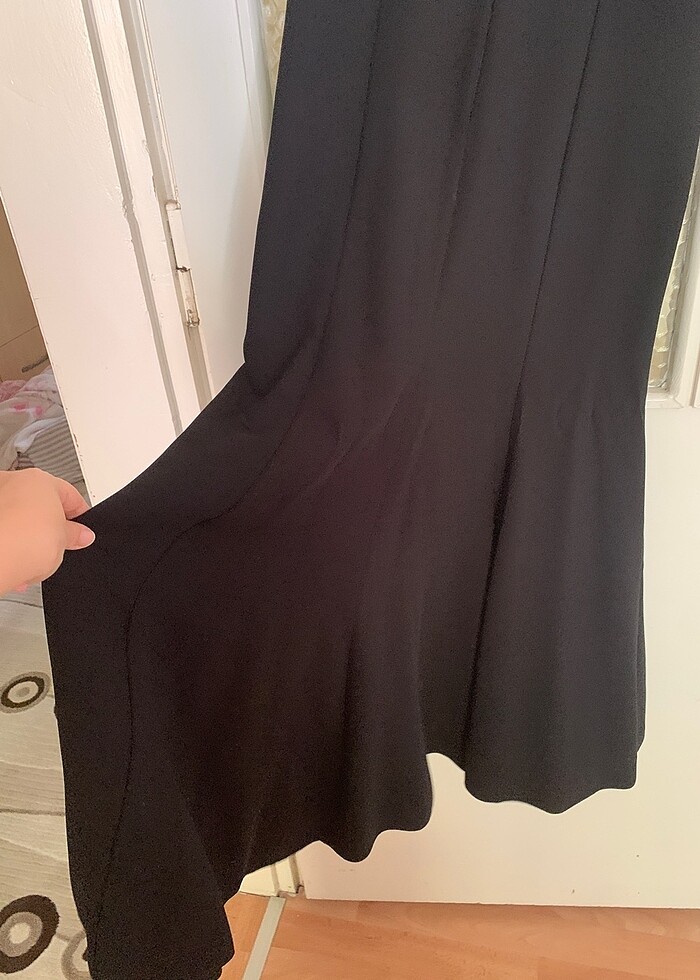 adL adil ışık volanlı midi siyah elbise s beden - Görsel 5