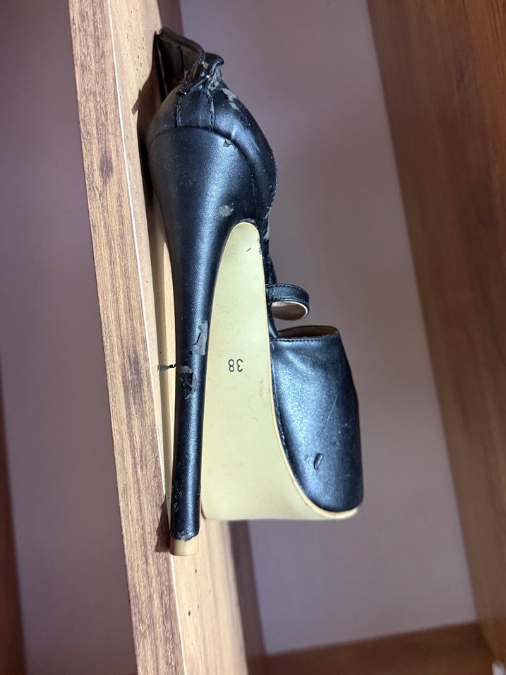 Siyah Deri Platform Topuklu Kadın Ayakkabı - Görsel 4