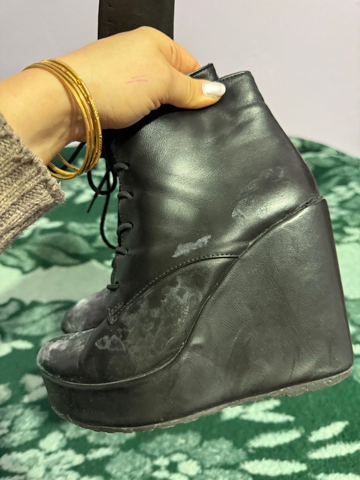 Siyah Bağcıklı Platform Topuklu Kadın Bot - Görsel 3