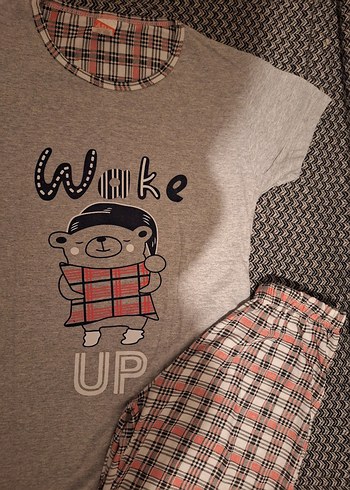Diğer Gri Kısa Kollu Kadın Pijama Takımı