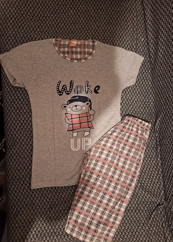 Gri Kısa Kollu Kadın Pijama Takımı